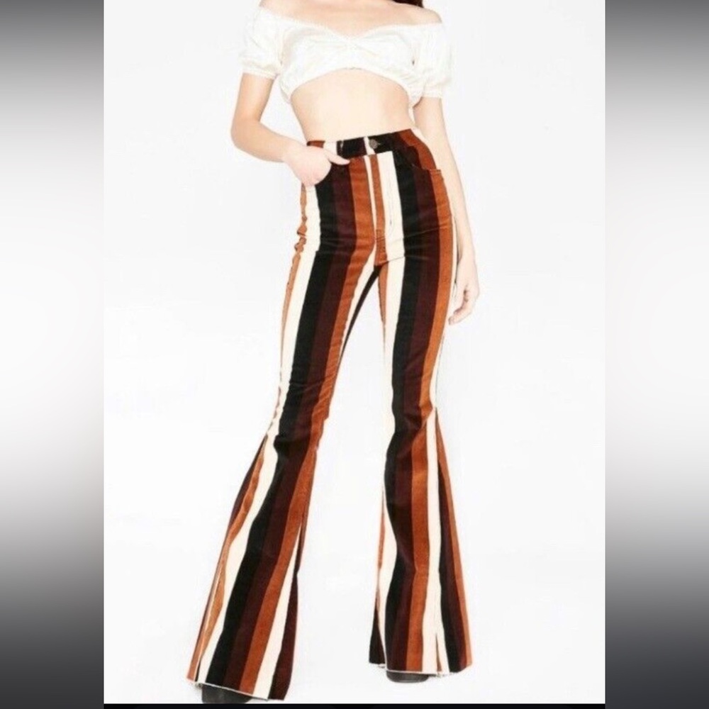 SMYM Stayin’ Alive Berkeley Bells Brown stripe corduroy cord flares 24 XS